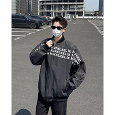 2025美式高街立领男女春潮牌字母印花百搭拉链夹克外套W6545-P65，男装夹克，星座412-2