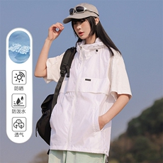 男女户外防紫外线连帽马甲潮流登山跑步防晒衣无袖褂子FS518-P35，男装防晒衣，星座1403A