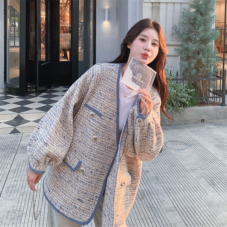 miu系灰蓝色小香风外套女春秋2025新款超火好看独特漂亮夹克上衣,女装毛呢外套,2C056