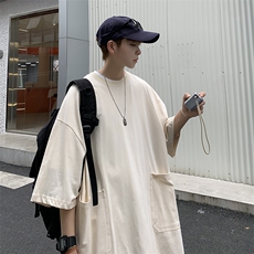 港风夏款男短袖T恤工装大口袋纯棉宽松五分袖T恤衫T234P35，男装T恤，星座1013-1