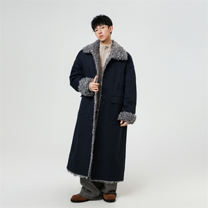 美式街头羊羔毛工装棉服男冬季保暖中长款派克服加厚保暖大衣图片