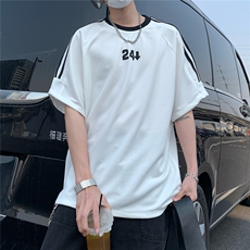 2026夏装新款薄款织带拼接短袖印花五分袖T恤T6606/特P30白色6，男装T恤，电商A094