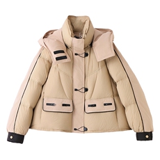 时尚拼接短款羽绒服女2025冬季新款宽松加厚小个子连帽外套，女装羽绒服，依多米