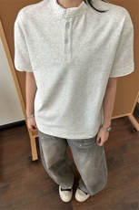 夏季新款港风日系简约假两件亨利领短袖T恤男XZ213-TX22-P35控68，男装T恤，星座213