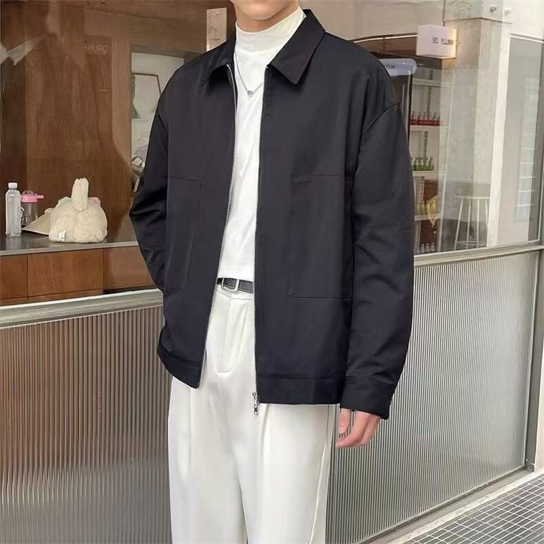 外套男2025春秋韩版轻熟风男装宽松短款纯色翻领休闲夹克潮牌褂子,男装夹克,星座516A