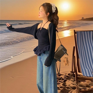 纯欲性感辣妹挂脖抹胸吊带防晒开衫女2025春夏新款图片