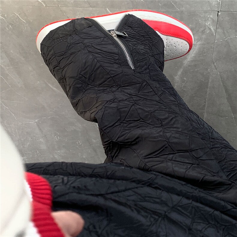 1港风乱皱面料拉链潮流拖地直筒大码M-5XL休闲裤男K77720P50控69，男装休闲裤，星座226-2