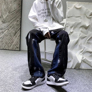 泼墨扎染高级感牛仔裤男高街美式hiphop欧美炸街裤子N1320-p48
