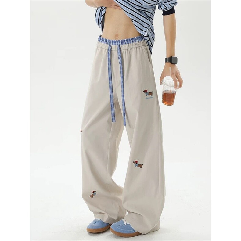 AK2377-P45撞色拼接直筒长裤男女春夏刺绣学生韩版休闲运动裤，女装休闲裤，星座617A-2