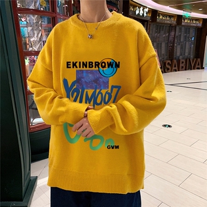 1港风新款宽松休闲中性情侣潮流印花毛衣男外套7692P48加绒P55图片