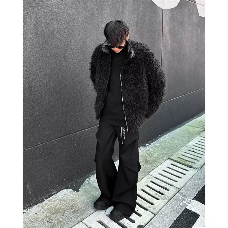 男秋冬小众防貂毛重磅加厚外套纯色中古波纹长毛皮革棉服潮2462,男装毛呢大衣,星座506