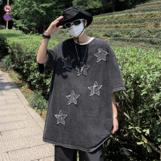 T128-P38夏季宽松型水洗做旧五分袖，男装T恤，星座1501-1