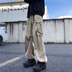 美式vibe双膝伐木裤男女穿搭高级感杏色裤子直筒宽松休闲工装裤图片