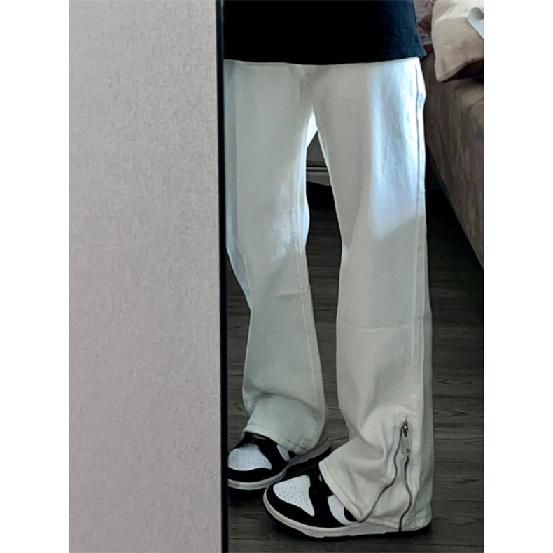 cleanfit白色裤子拉链牛仔裤男美式高街直筒微喇裤KZG830-P55,男装牛仔裤,星座1007（原301D）
