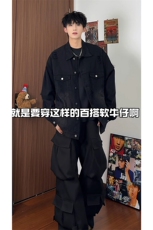 胖胖哥复古破洞牛仔外套男秋季2025新款痞帅大码宽松流行潮牌上衣，男装夹克，电商A102B