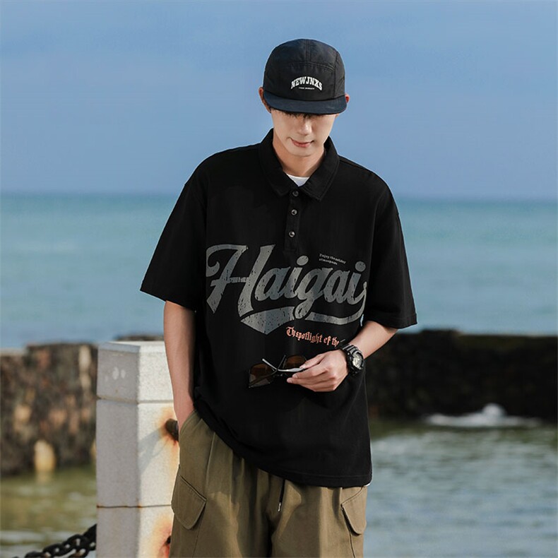 2024夏季新款港风潮流宽松百搭t恤潮牌短袖POLO衫现货T1724-P27，男装Polo衫，星座512-4