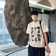 816B-T1039-P40情侣！猫咪t恤纯棉宽松ins韩慵懒男女，男装T恤，星座816B