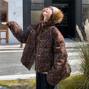 现货！放心推！洋气豹纹羽绒服女2025冬新款女装白鸭绒外套图片