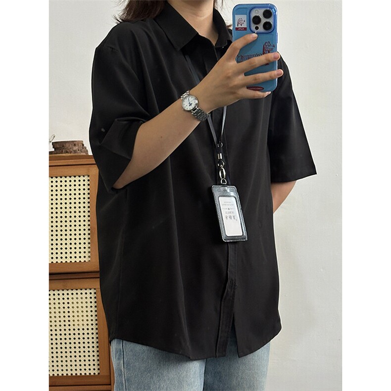 薄款冰丝短袖衬衫男简约纯色垂感休闲痞帅衬衣CS288-P20,男装T恤,星座301C-5