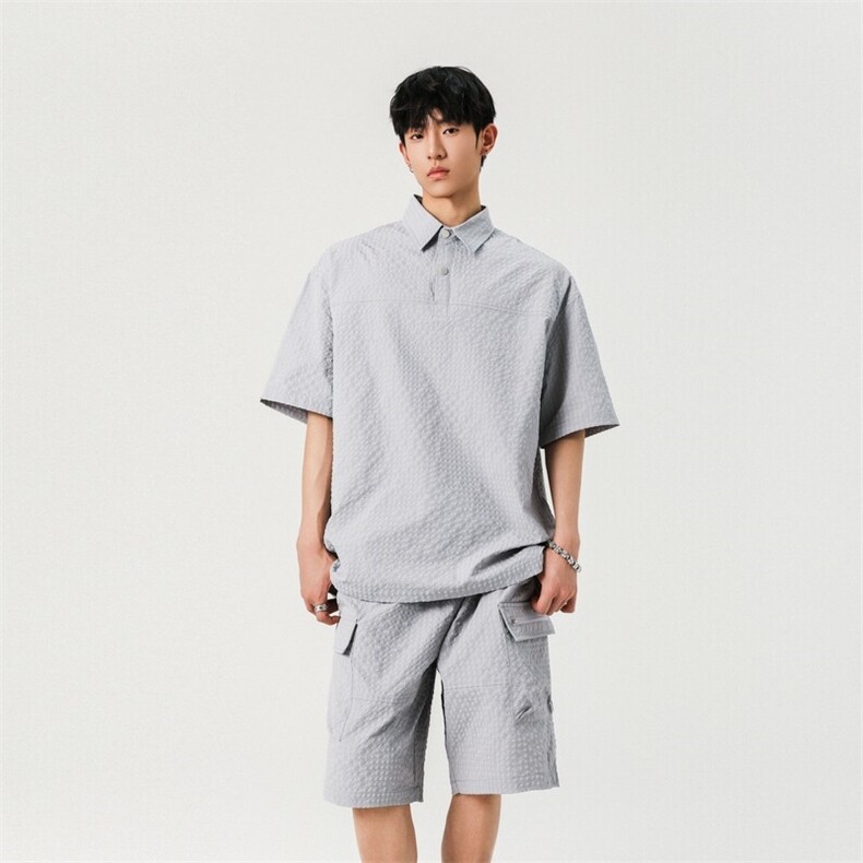 夏日松弛感穿搭套装痞帅高级感polo衫男款冰丝正肩短袖裤子一整套,男装T恤,星座309（原A406）