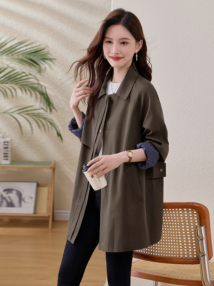 现货。中长款风衣外套女2025秋季新款韩版宽松休闲气质高级感,女装皮衣,依万里