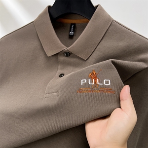 Polo衫长袖纯棉丝光珠地高端春秋季宽松翻领T恤图片