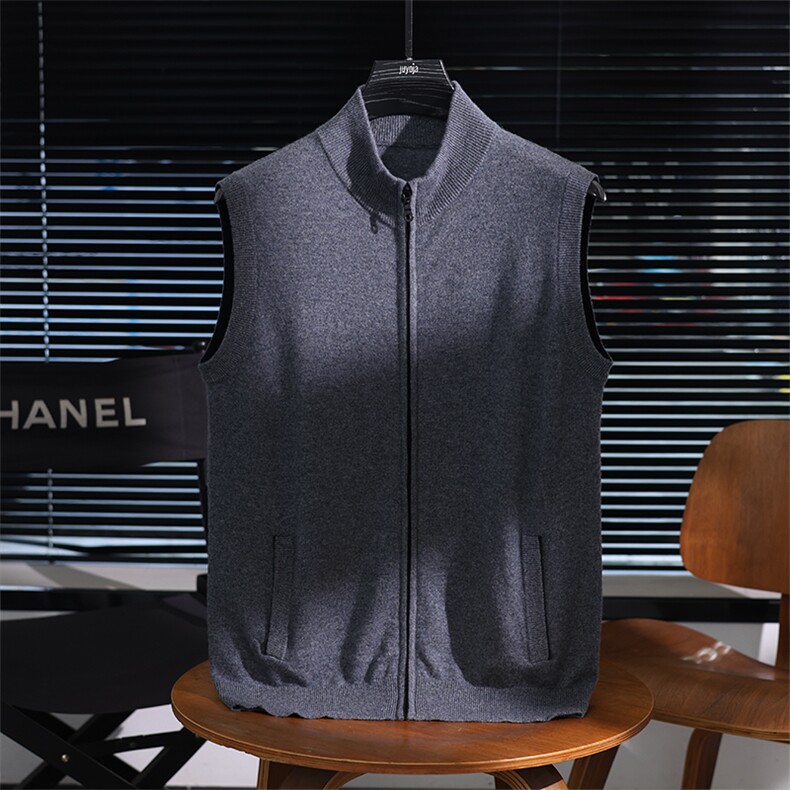 秋冬季羊绒百搭休闲款简约拉链开衫马甲男装，男装羊绒背心，君道羊绒