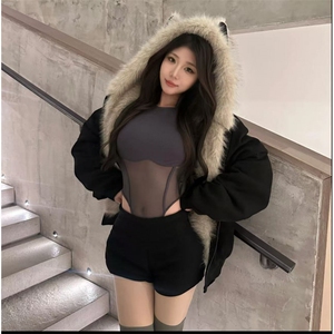 网图 连帽座山雕外套加绒毛领棉衣ZX30批100图片