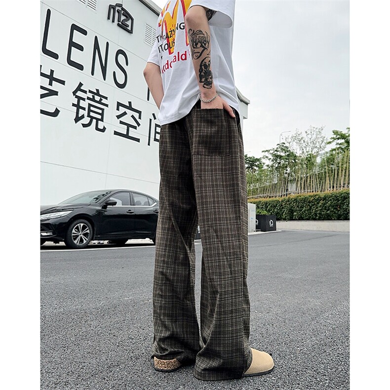 XK468-P35灰色格子裤男夏季薄款慵懒松弛感美式休闲阔腿直筒裤图片
