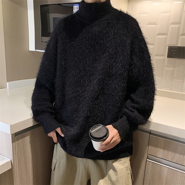 美式高街潮牌仿貂绒宽松高领拉链休闲百搭针织毛衣,男装针织衫/毛衣,星座410-7
