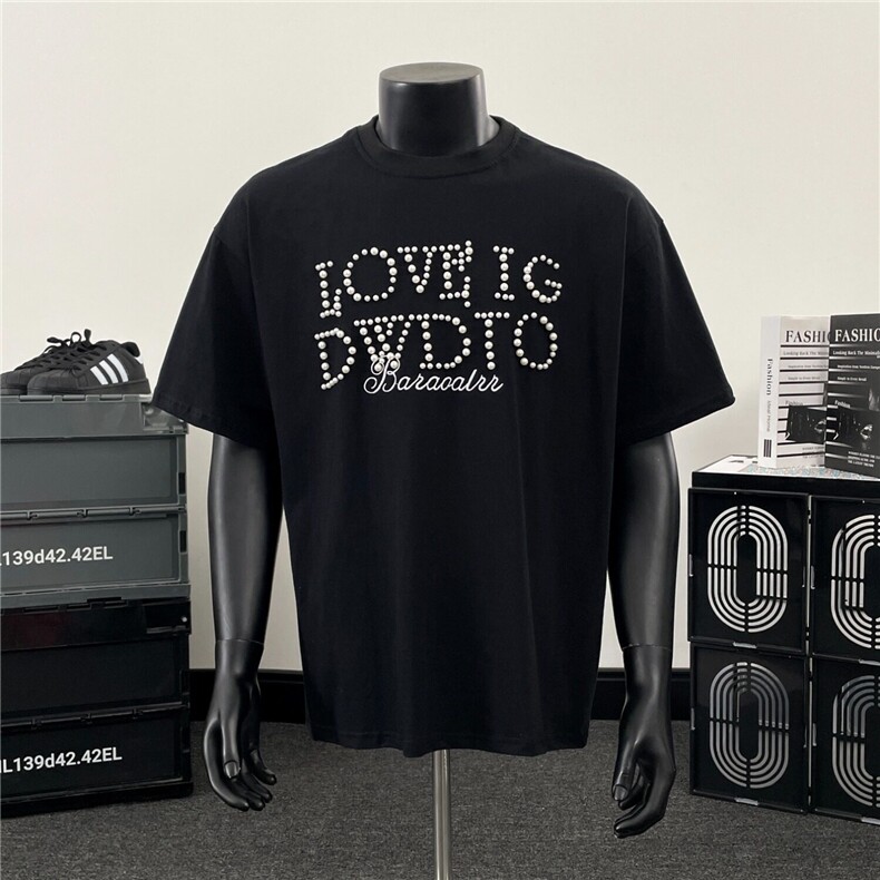 纯棉钉珠大红T恤男女短袖韩版潮流2025夏季宽松ins体恤ST582-P43，男装T恤，星座412-3