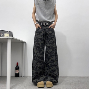 美式高街迷彩工装牛仔裤男新款高腰显瘦垂感直筒裤HG86 P43图片