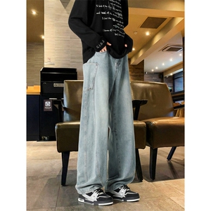 TP36微弯刀牛仔裤男款夏季美式潮牌修身弯刀直筒宽松阔腿裤子图片