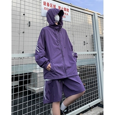连帽轻薄透气开衫外套五分裤休闲短裤夏季潮牌美式防晒套装TZB99，男装牛仔裤，星座601-2