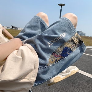 牛仔短裤男夏季港风高街水洗拼接五分裤子潮流insXD22963-P45图片