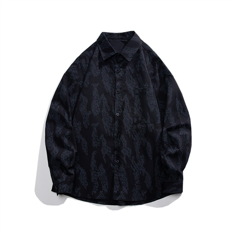 C8026/P40春装新款现货白底平铺印花宽松简约衬衣男衬衫上衣潮男，男装衬衫，电商A141