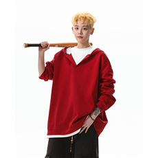 8XL-M叠穿假两件卫衣重磅连帽V领拼接套头衫宽松大码外套WY006P65，男装卫衣，电商B312