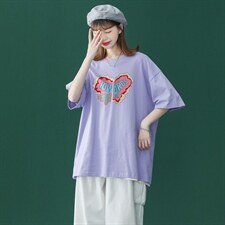 中性夏季潮流韩版彩虹爱心印花宽松情侣短袖T恤T33P25控38，男装T恤，A247A