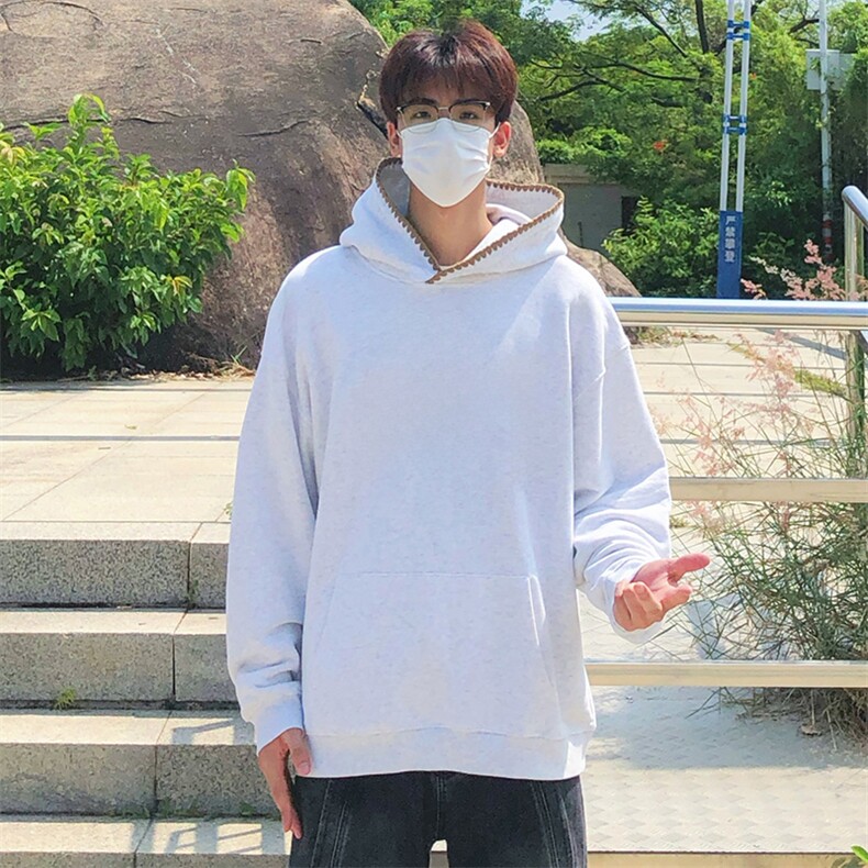 抖音得物高品质二开25秋冬美式重磅宽松纯色连帽贝壳刺绣卫衣W63，男装卫衣，电商A486-1