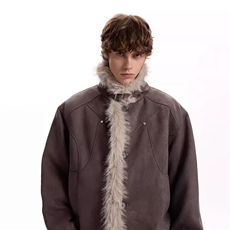 麂皮绒长毛绒座山雕棉服男2025冬季潮牌做旧复古短款工装棉衣外套，男装棉衣，星座715-4