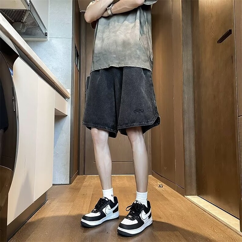 牛仔短裤男夏季渐变高街潮流水洗直筒裤子大码KD228P40,男装牛仔裤,星座1116-2