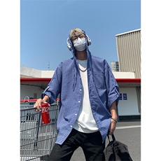 美式复古蓝色连帽/翻领衬衫男衬衣外套上衣DC2243/DC2244-特价P35，男装衬衫，电商A007