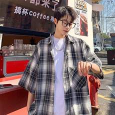 短袖衬衫男夏季新款磨毛格子衬衣DX716-特批26无差价，男装衬衫，星座214-3