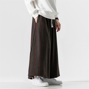秋冬 大码风加厚毛呢条纹休闲裤裙裤超宽阔腿裤日系 K246/P75图片