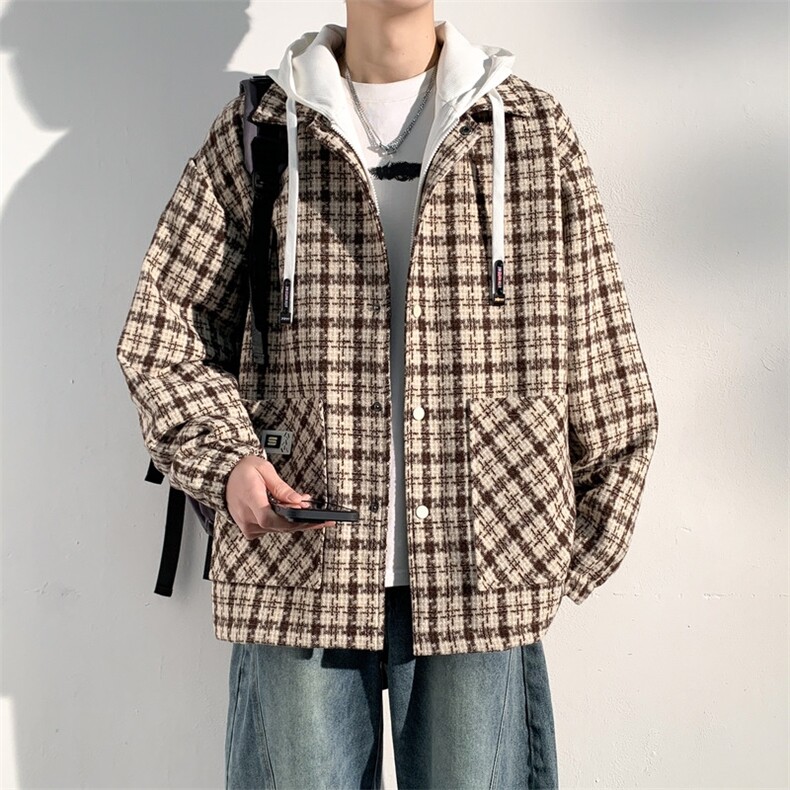 黑白棋盘格连帽冲锋夹克新款宽松防风情侣装外套A406JK6011P90,男装夹克,星座309（原A406）