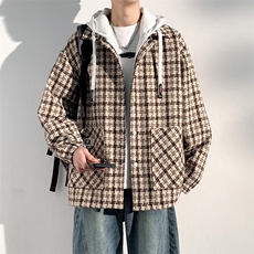 黑白棋盘格连帽冲锋夹克新款宽松防风情侣装外套A406JK6011P90，男装夹克，星座309（原A406）