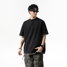 夏季新款港风日系简约假两件亨利领短袖T恤男XZ213-TX22-P35控58，男装T恤，星座213