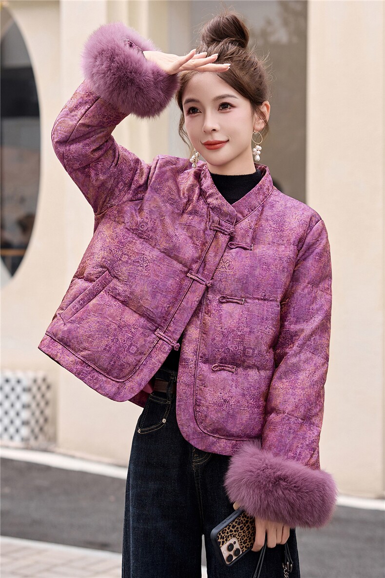 新中式国风羽绒服女2025冬季新款小个子漂亮洋气短款狐狸毛领外套,女装羽绒服,一安秀