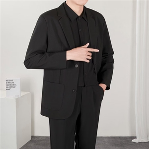 免烫黑色西装外套男士商务休闲上衣轻熟风痞帅小西服 XK74图片