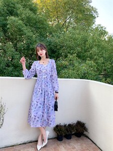 韩版甜美淑女时尚气质高雅艺术盘扣复古风连衣裙图片